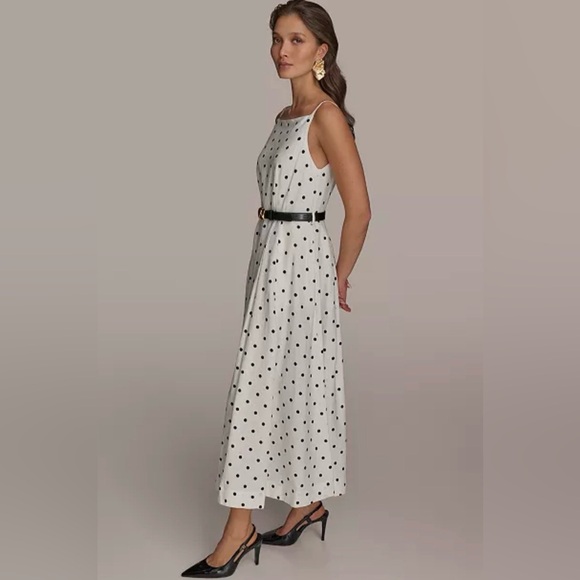 Donna Karan New York a Elegant Polka Dot Dress with belt and pockets BRAND NEW - Picture 3 of 5